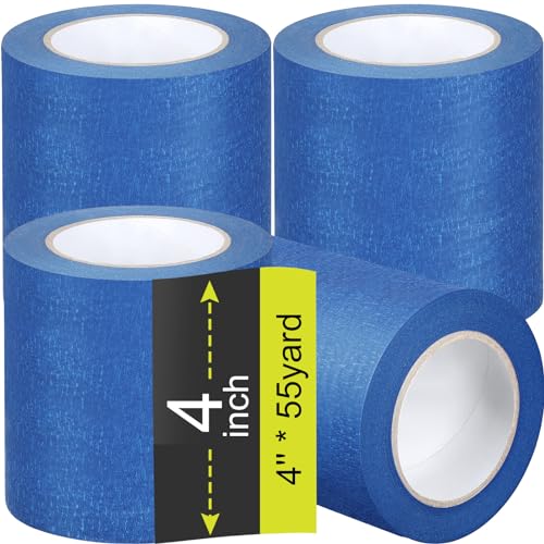 Fainne 4 Rolls Blue Painters Paint Masking Tape, Blue, 4 Inch X 55 Yards