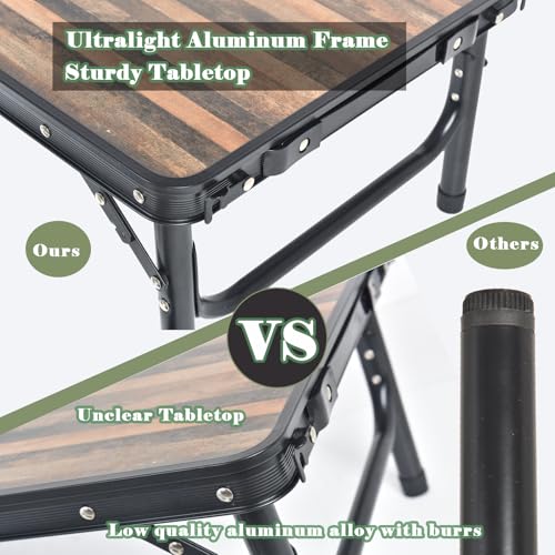 Small Folding Camping Table, 2ft Portable Picnic Table Aluminum 24" x 16" Folding Table, 3 Adjustable Heights Portable Lightweight Table Dining Table for RV, Picnic, Beach (Wood Grain) - Image 5