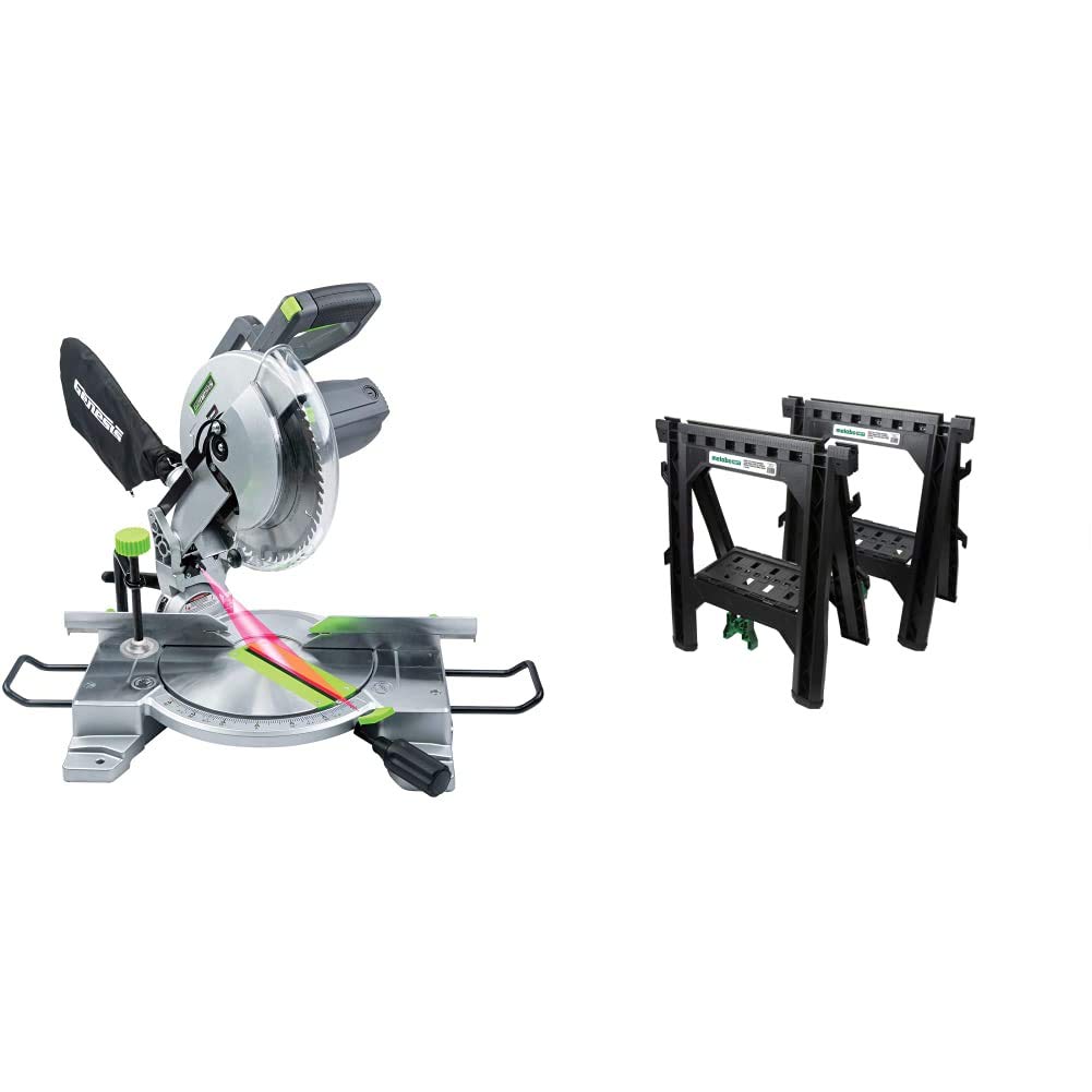 GenesisGMS1015LC 15-Amp 10-Inch Compound Miter Saw Bundle with Laser Guide and Metabo HPT Sawhorses