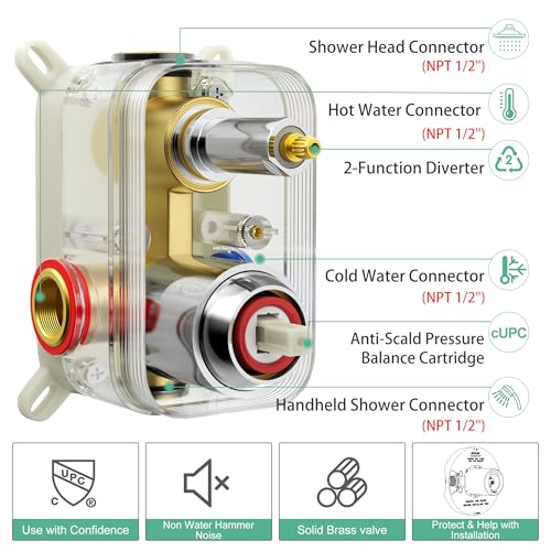 Image of SR SUN RISE Shower Faucet - 12 Inch Multifunctional High Pressure Shower Head System with Handheld Shower Head Fixtures - Valve Included - Polished Chrome