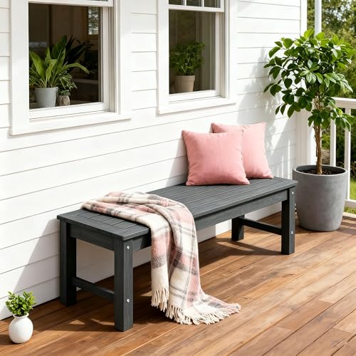 Image of Psilvam 47 inch Outdoor Bench for 2-Person, 700 LBS Capacity, Dark Grey