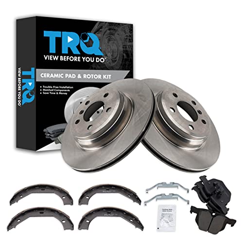 Image of TRQ Rear Brake Pad and Rotor Set Ceramic Parking Brake Shoe Compatible with 2012-2013 BMW 335i 2013 335i xDrive