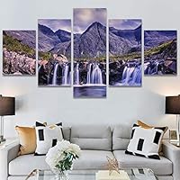 SIGNWIN 5 Panel Canvas Wall Art Forest Waterfalls for Home Decorations Ready to Hang - 60