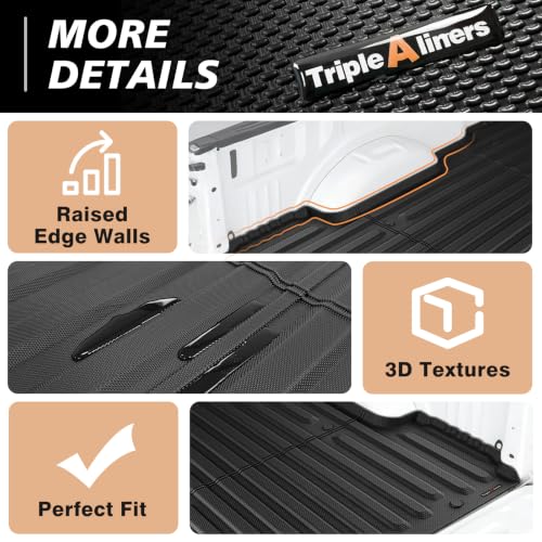 Image of TripleAliners 8FT Truck Bed Mat for 2015-2026 Ford F150 | All Weather Protection, TPE Pickup Bed Liner with Raised Wall, Custom Fit, Anti-Slip, Durable, for Ford F-150 Accessories