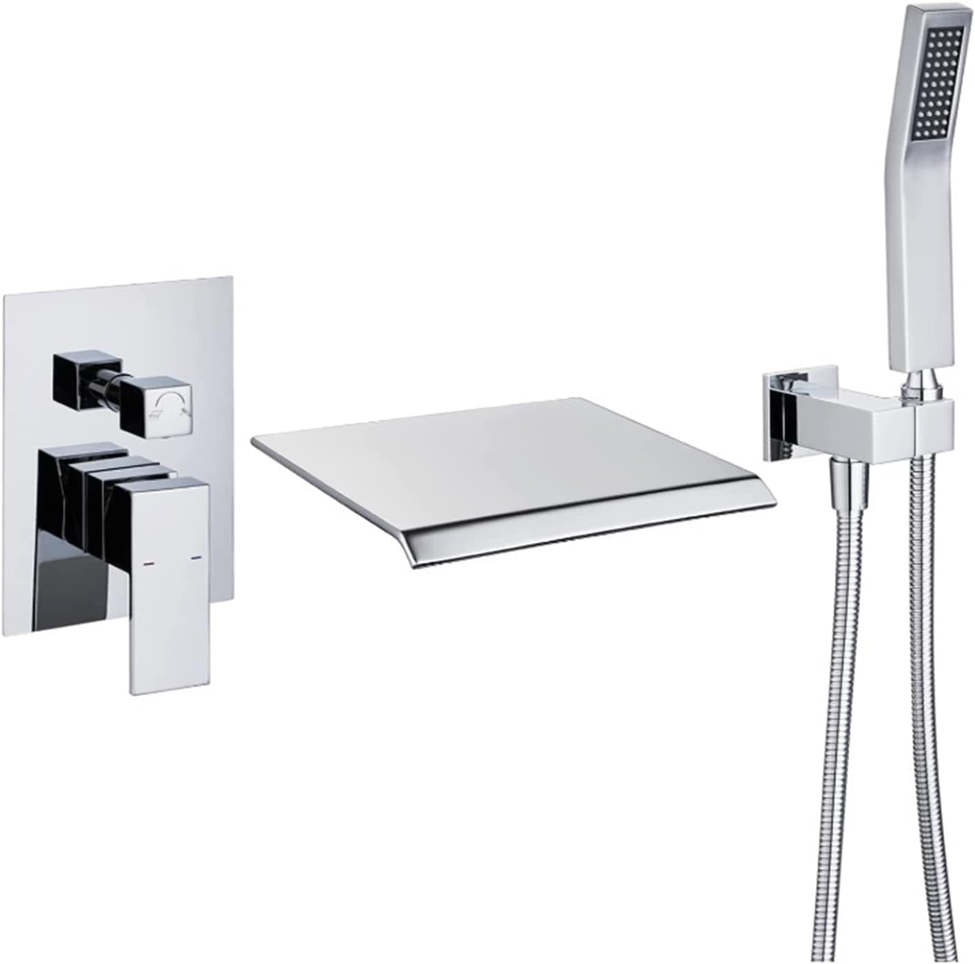 GLJTUO Bath Shower Mixer, Waterfall Bath Tap with Shower Hot and Cold Brass Multifunction Wall Mounted with Handheld Shower Waterfall Bath Mixer Shower Tap