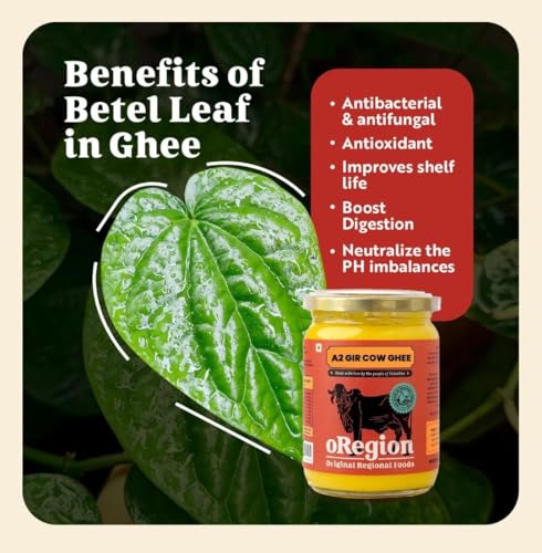 Image of oRegion A2 Milk Pure Gir Cow Premium Desi Ghee (500ml),100% Organic from Grass-Fed Cows, Vedic Bilona Method, Curd Churned, Pure, Natural & Healthy, Lab Tested, Immunity Booster, Glass Jar