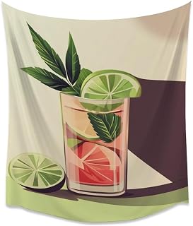 Mint Lime Cocktail Print Tapestries Abstract Refreshing Summer Drink Aesthetic Tapestry Modern Vintage Orange Classic Alcohol Wall Hanging Decor for Bar Cart Home Party Lounge Apartmentwhite30x40inch