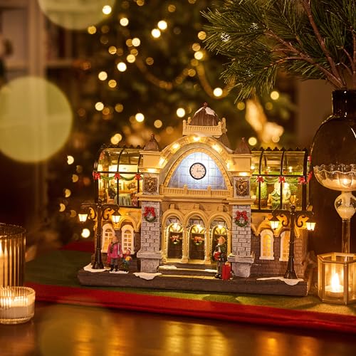 Valery Madelyn Christmas Village Decorations, 2 Levels Union Station With Lights, Battery Operated Xmas Figurine Musical House Snow Scenes For Holiday Indoor Home Gift Decorations thumb #1