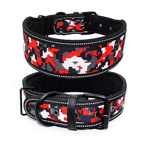 Collare per cani in nylon riflettente da 5 cm, regolabile, per cani di taglia media e grande, Pitbull, pastore tedesco, 5 S