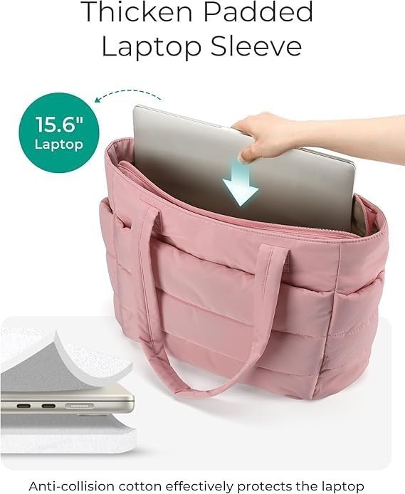 Image of Fashion Puffy Bag for Women Soft Handbag Lightweight Puffy Puffy Bag Travel Shoulder Bag 15.6 inch Laptop Handbag Quilted Work Bag for Women Stylish Everyday Carry (Multicolor)