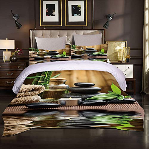 BEYHK Housse De Couette 240X220Cm Pierres De Bougie Zen - 2 Taie d'oreiller 50X75Cm avec Fermeture Éclair 3 Pièces Parure De Lit en 100% Microfibre Ensemble De Literie pour Jeunes Adulte
