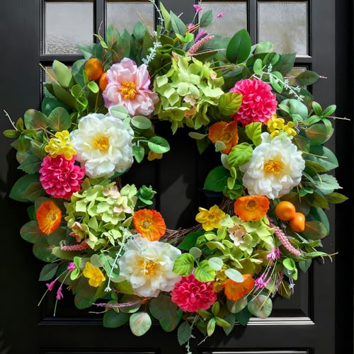 Pinkpuii 24 Inch Spring Wreaths for Front Door- Outdoor Spring