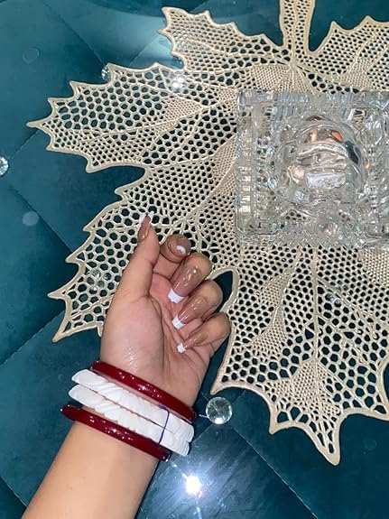 Image of HAPPYCRAFT Original Shakha Pola Bangles - (Pack of 4) | Bengali Traditional Red and White Acrylic Bangles Set for Married Women | Jewellery for Puja Wedding Bridal Ethnic Wear | Comfortable