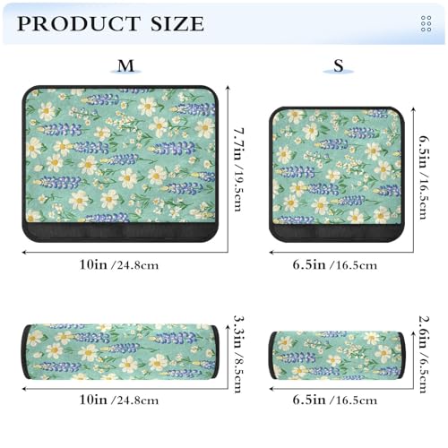 Image of Cute Green Bluebonnet and Daisies Seat Belt Cover Pad 2 Pcs Soft Cute Seatbelt Covers Protector Support Head Neck Shoulder Strap for Car Seats High Chair Backpack for Adults Kids Women Men 10x7