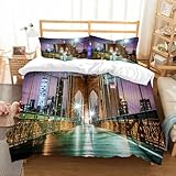 NIOYNJIS Bettwäsche Set 100% Baumwolle ist,Leere Fußgängerpromenade auf der Brooklyn Bridge vor Sonnenaufgang.,und allem auch für Personen mit Hautsensibilisierung empfohlen 178x208cm