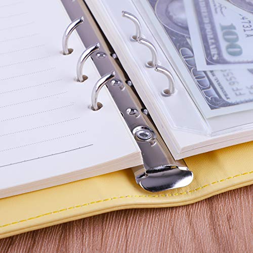 Image of Antner A5 Notebook Binder 6 Ring Refillable Budget Planner Cover for Cash Organizer, PU Leather Aesthetic Photocard Holder Loose Leaf Small Binder with Magnetic Buckle for A5 Planner Inserts, Yellow
