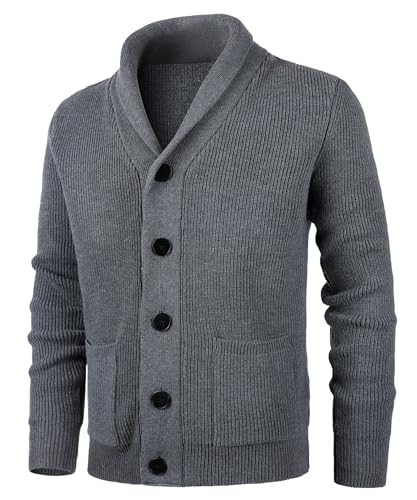 PJ PAUL JONES Strickjacke Herren - Grobstrick Cardigan Mit Schalkragen