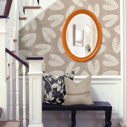 Image of Howard Elliott Collection George Oval Glossy Orange Wall Mirror, Oval Bevelled Hanging Wood Framed Vanity Mirrors for Home Decor, Living Room, Bathroom, Bedroom, or Hallway, 25 x 33 Inch