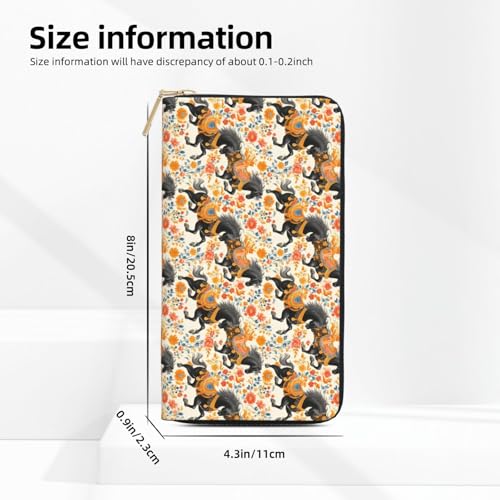 Vintage Flowers Horse Black Print Wallet Women, Leather Bifold Multi Card Wallet, Long Purse Women's Wallets2