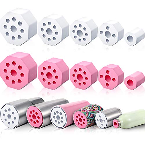 5 Sizes Cup Turner Foam Set, 10 Pieces Tumbler Foam Tumbler Spinner Foams for 1/2 Inch PVC Pipe, Fit 40 oz to 10 oz Tumbler Bottles Cups, 25 oz 17 oz 12 oz Cola Shaped Water Bottles (White, Pink)