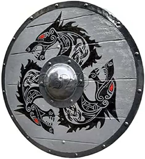 Średniowieczny wojownik drewniana tarcza wikingów okrągła tarcza smoka twarz wikingów tarcza na Halloween, cosplay, odgrywanie ról i do teatru (61 cm)