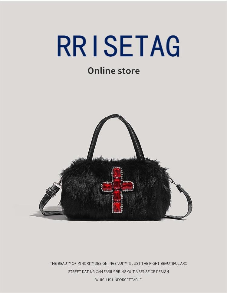 Y2K Retro Crossbody Bag Faux Fur Purse Goth Style Fluffy Handbag Punk Women Bag Soft Plush Fur Bag Fur Large Tote Handbag2