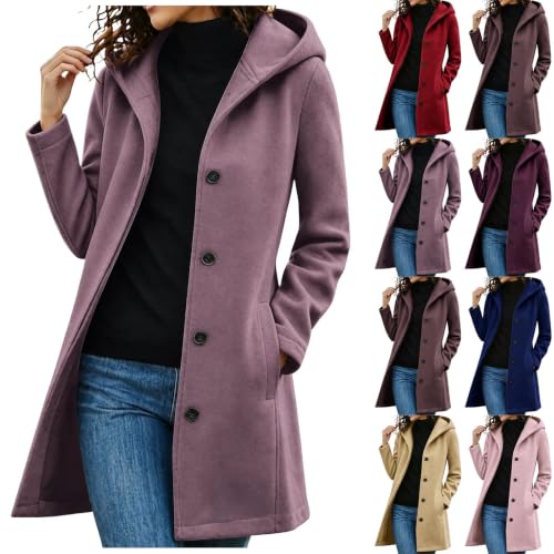 Winter Pea Coats for Women Hooded Single Breasted Long Trench Coat - image 1