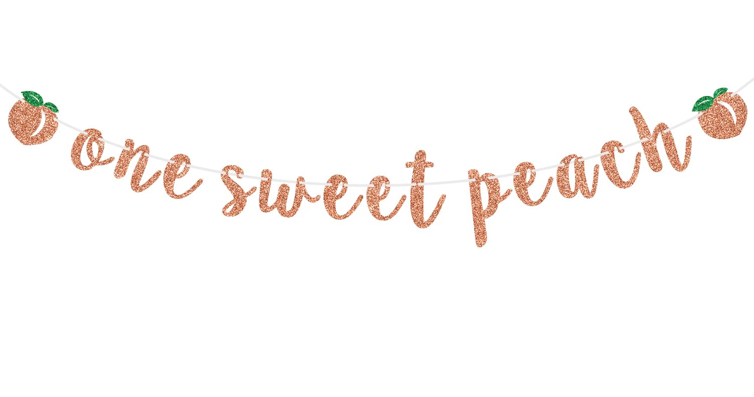 One Sweet Peach Banner, Peach Theme First Birthday Bunting Sign for Kids, Happy 1st Birthday/Baby Shower Party Decorations Supplies for Boy Girl