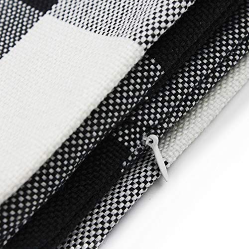 Seeksee Set Of 4 Farmhouse Buffalo Check Plaid Throw Pillow Covers Cotton Linen Black & White Plaid Cushion Case For Fall Home Decor 20" X 20" #TOP3