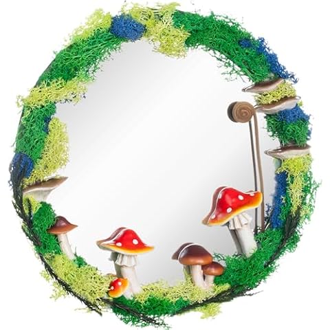 Wiosi Mushroom Mirror - Handcrafted 30cm Multicolor Decorative Wall Mirror - Mushroom Moss Decorative Hanging Living Room Mirror - Cottagecore Decorative Mirror Art for Home, Boutique Hotels Cover