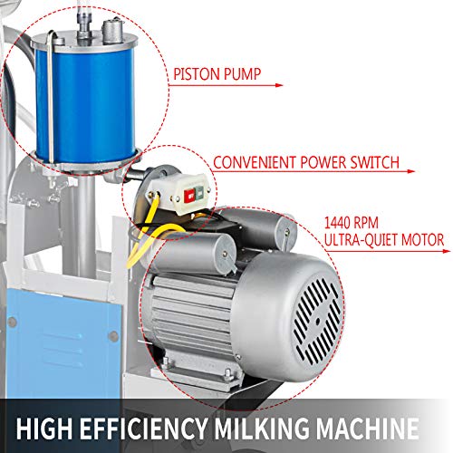 Foto von VEVOR Melkmaschine 25 L, Edelstahl Melkmaschine 0,55 kW, Melkmaschine Tragbar Druckerhöhungspumpe 1440 U/min, 10-12 Kühe/St, Elektrische Melkmaschine mit Lenkrad und Doppelgriffen, für Ziegen, Kühe
