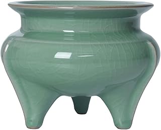 Backflow Incense Burner Celadon Incense Burner Home Worship High-Leg Three-Legged Furnace Indoor Ceramic Incense Burner (M)