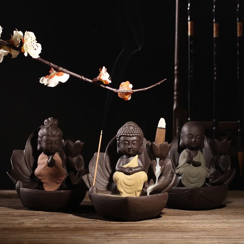 Quemador de incienso de reflujo, adorno de escritorio de cerámica, adecuado para aromaterapia y meditación
