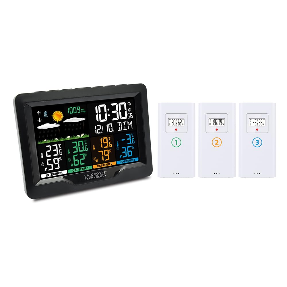 La Crosse Technology - WS6204 Radiowa stacja pogodowa z 3 czujnikami termo/hygro - czarna (czarna, biała)