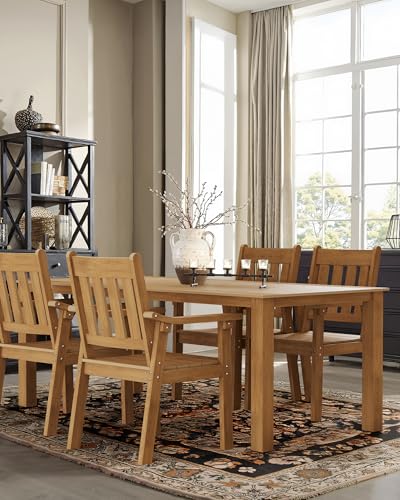 Image of YEFU HIPS Patio Table Set: 5 Piece Outdoor Square Table and Chairs with Metal Aluminum Frame - Teak Modern Plastic Patio Dining Furniture Set 4 Person for Outside Deck