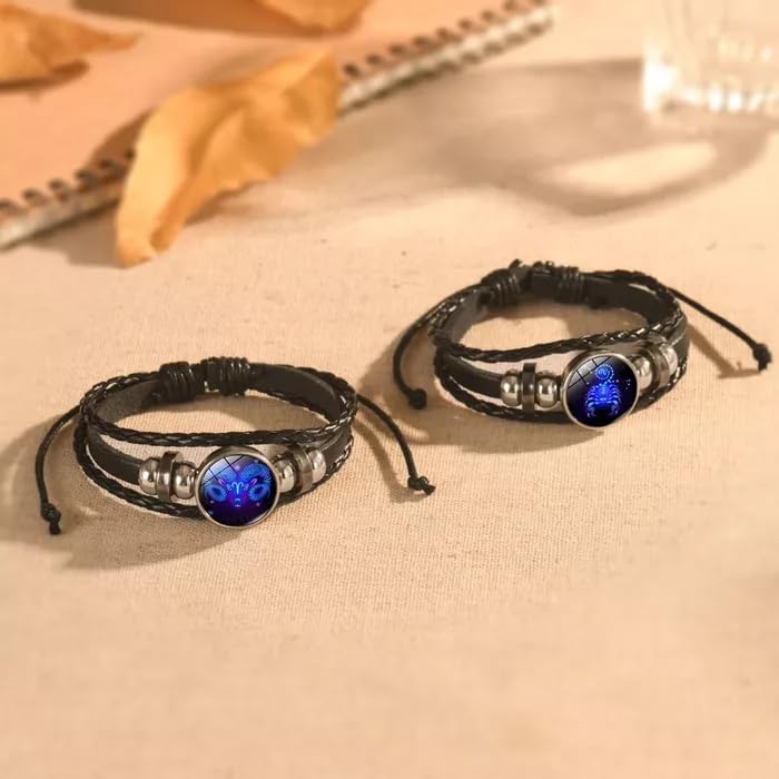 Gleym Bracelet, Zodiac Signs Spirit Bracelet, Multilayer Adjustable 12 Constellation Zodiac PU Leather Bracelet, Gleym Manifestation Bracelet Jewelry Gifts for Women and Man4