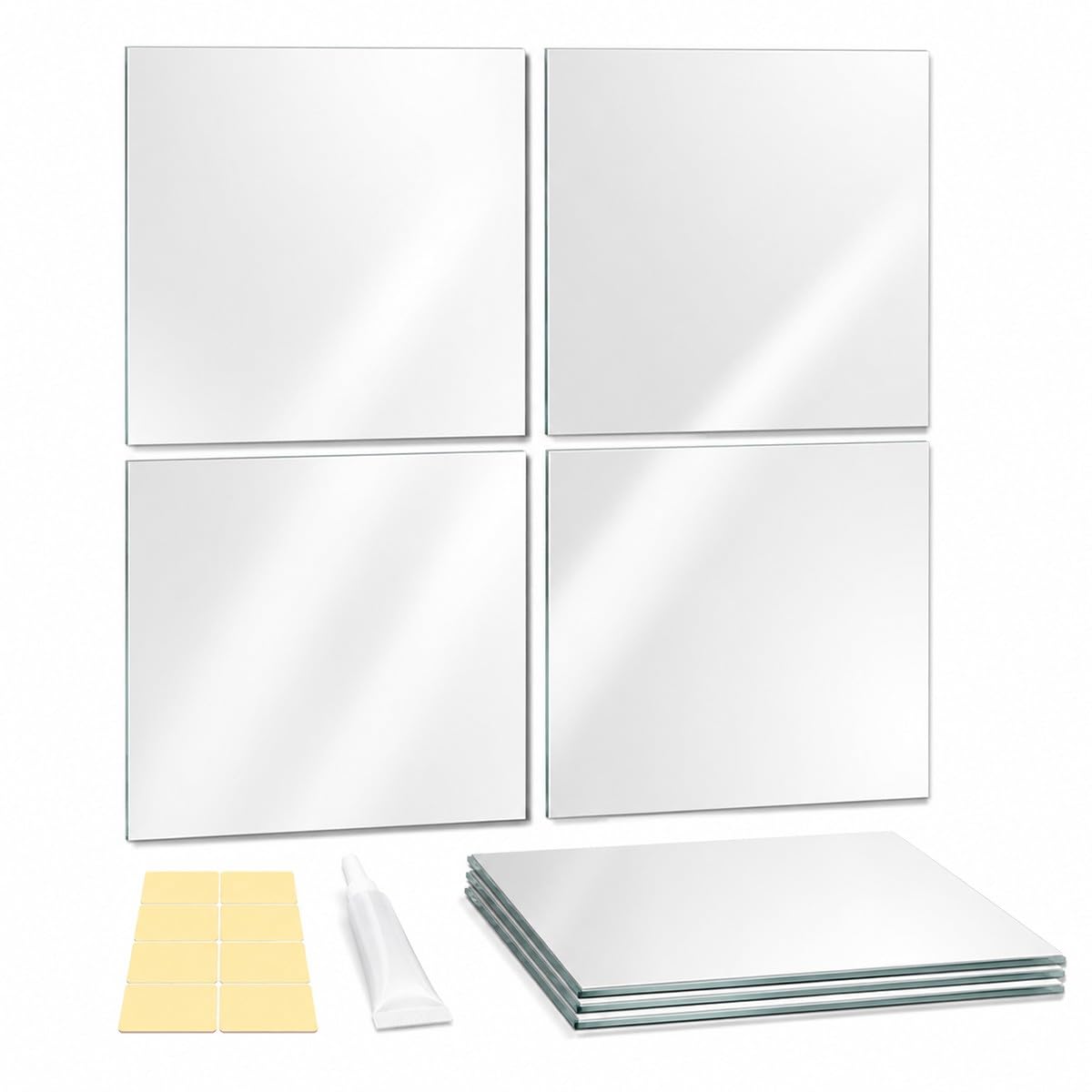Specchio da Pavimento Grande a Figura Intera 4 Pezzi 30x30cm, Specchio Palestra Adesivo Anti-Rottura Ultraleggero Moderno per Casa, Palestra e Yoga