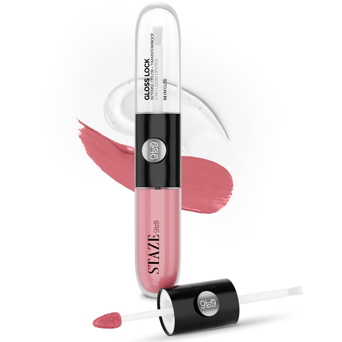 Staze 9to9 Gloss Lock 2-In-1 Liquid Lipstick | Lip Gloss For Long-Lasting Fuller & Plump Lips|Transfer-Proof & 12h Long Stay with Intense Color Payoff|Lightweight & Comfortable|01 I'm Cute|7g