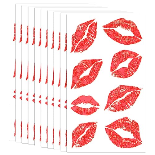 320pcs/40 Sheets Red Lips Temporary Tattoo Stickers Halloween Bloody Fake Red Lips Kiss Temporary Tattoo Stickers for Adult Women All Saints Day Party Decorations