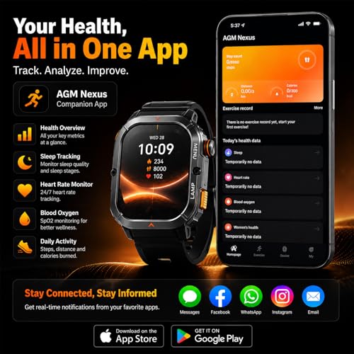 Image of AGM L3 Smart Watch, 1.95 inch AMOLED, Bluetooth Calling, 70-Lumen Flashlight