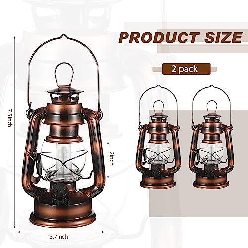 Image of Hortsun 2 Pieces 8 Inch Vintage LED Hurricane Hanging Lantern | 12 Warm Leds, Dimmer Switch, Battery Operated, Farmers Hanging Lantern for Indoor Outdoor Camping Usage Decor