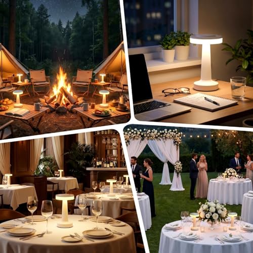 Image of Riakrum 1 Pcs LED Cordless Table Lamp Bulk Rechargeable,White | Portable Wireless Lamps, 3 Color Stepless Dimming, 15 Hour Battery, Touch Control, Wedding Home Restaurant Decor