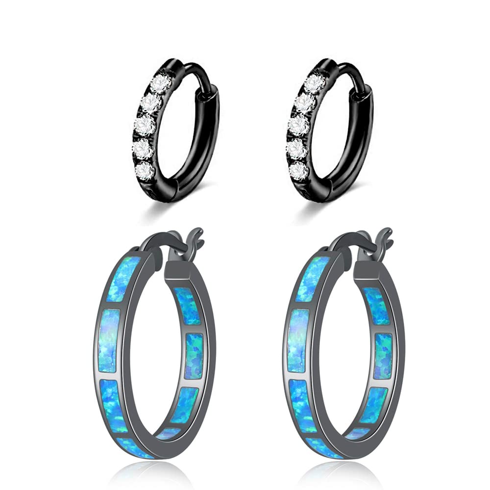 CiNily Sterling Silver/Rose Gold/Yellow Gold Plated Hoop Earrings 20mm,Multicolor Opal Small Hoop Earrings for Women Girls Hypoallergenic Jewelry for