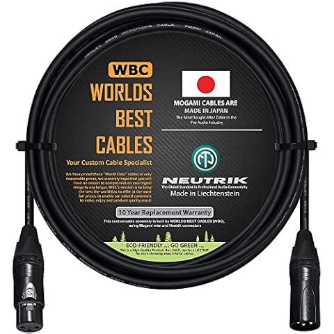 10 Foot - Balanced Microphone Cable CUSTOM MADE By WORLDS BEST CABLES - using Mogami 2549 (Black) wire and Neutrik NC3MXX-B & NC3FXX-B Gold XLR Plugs Cover
