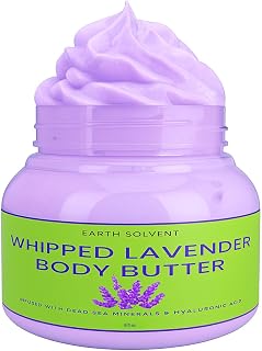 Earth Solvent Whipped Lavender Body Butter Infused with Dead Sea Minerals & Hyaluronic Acid | Whipped Shea Butter + Mango Butter Super Hydrating Repairing & Moisturizing