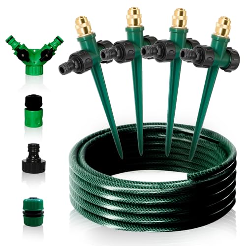 Joyhalo 4 Pack Flexible Sprinkler System with Spike Base, Above Ground Sprinkler System kit,...