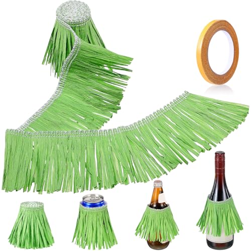 Daifunli Luau Grass Table Paper Skirt 3.9 x 30 ft Hawaiian Table Skirts for Decorating Gift Bags Cups Tropical Hawaiian Parties and Summer Beach Parties(Green, 30 Ft)