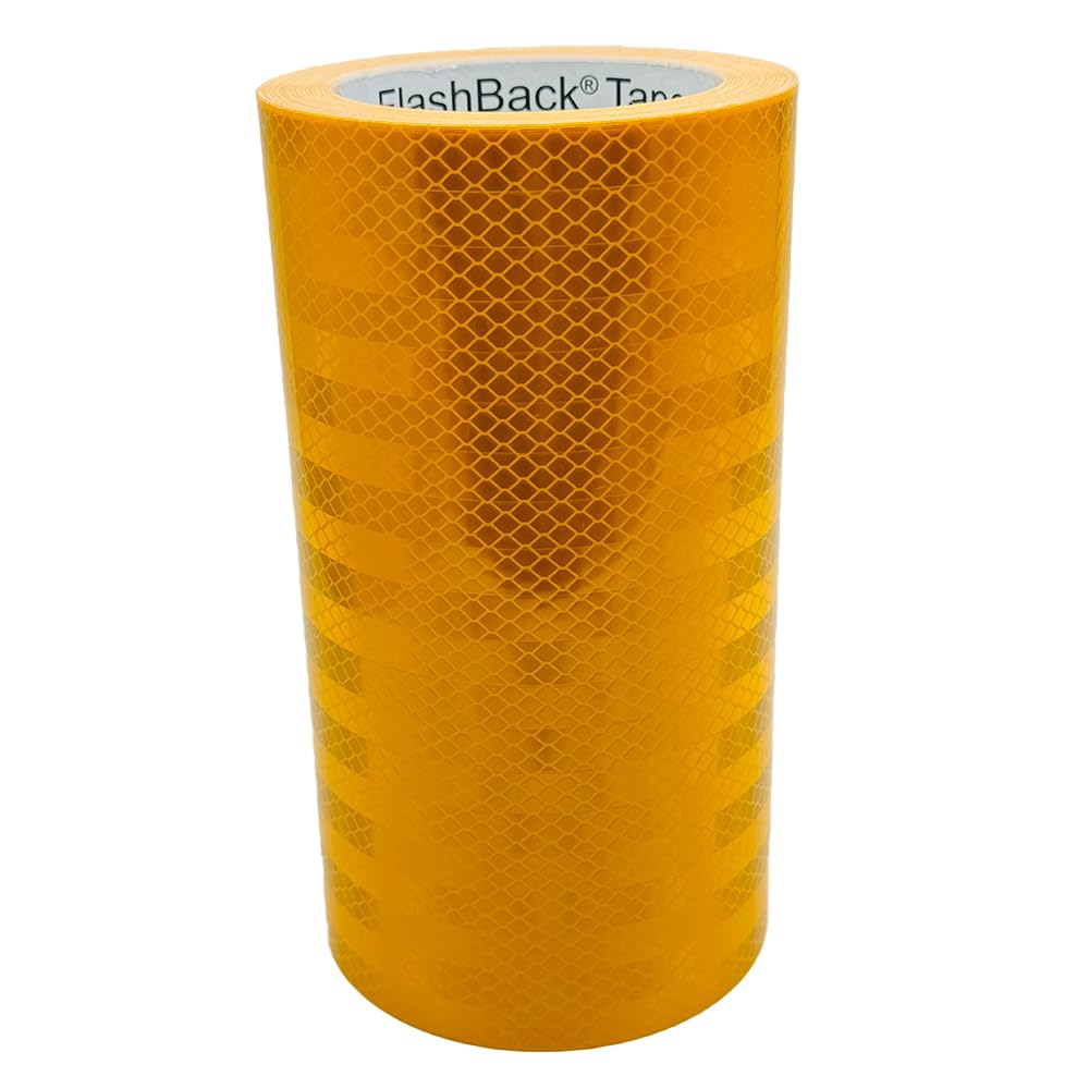 FlashBack Microprismatic Reflective Tape High Visibility Self-adhesive Sticker Hi Vis Van Reflective Sticky Tape (Golden Yellow, 200mm x 25 Metres)