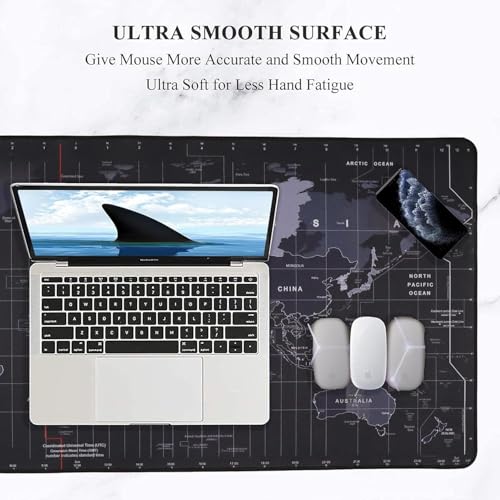 Image of World Map Extended Size Gaming Mouse Pad| Desk Mat | Stitched Edges| Non-Slip Rubber Base |Computer Laptop| Keyboard Mouse Pad for Office & Home (80x30cm)