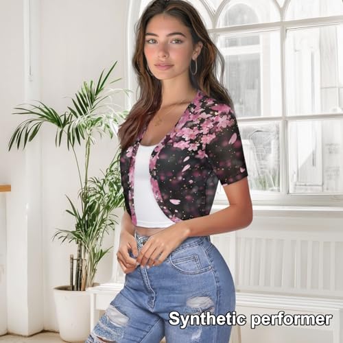Image of Womens Short Sleeve Bolero Shrug Open Front Knit Cropped Cardigan Shoulder Cover for Dress Cute Casual Knit Cover Up